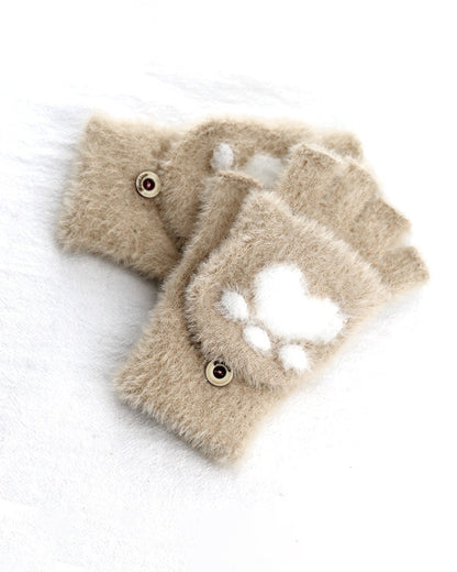 Modefest- Niedliche Halbfingerhandschuhe mit Katzenkrallen-Design Beige