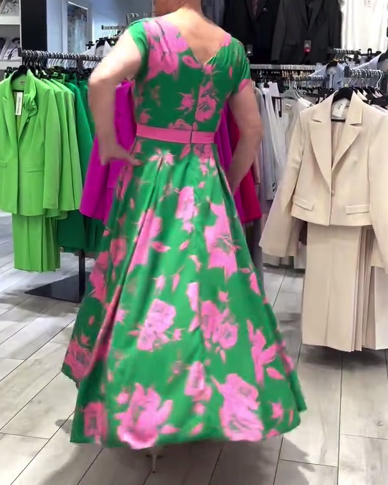 Robe trapèze élégante à imprimé floral