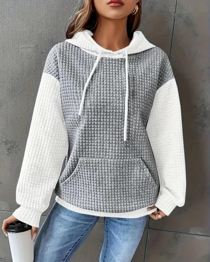 Sweat à capuche décontracté avec poche patchwork et laçage