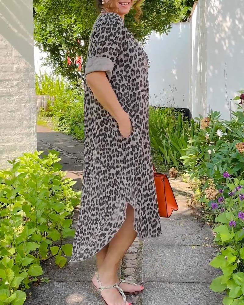 The short leopard dress is casual