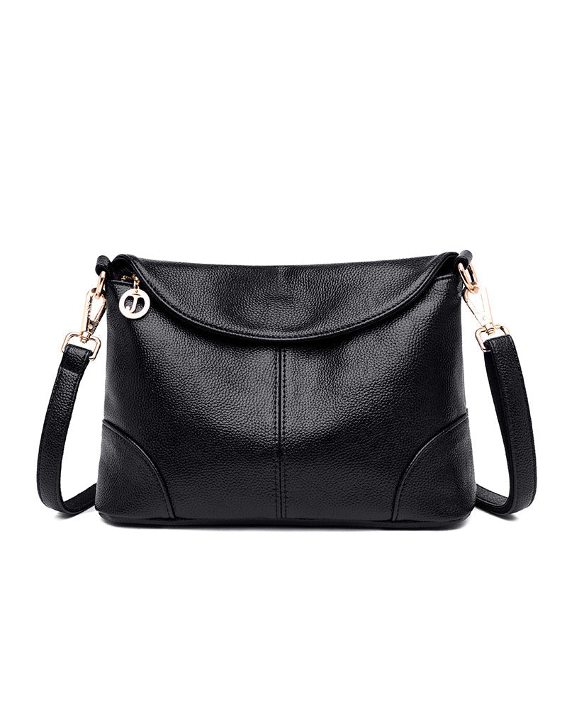 Modefest- Schlichte quadratische Tasche aus weichem Leder Schwarz