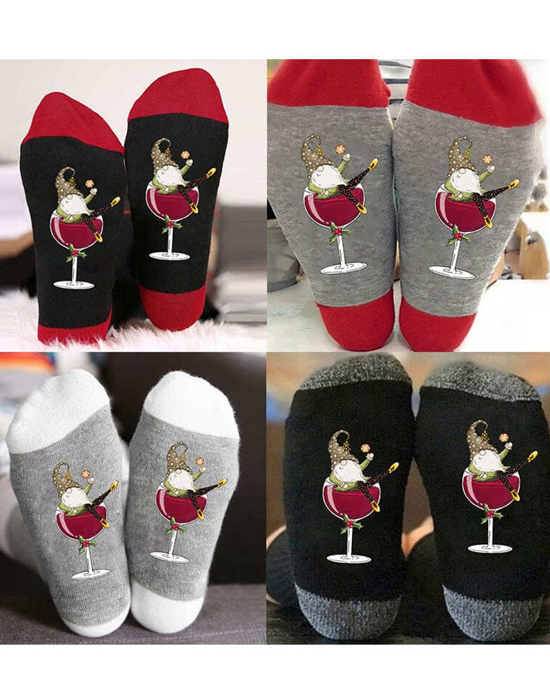 Modefest- 🧦Weihnachtswichtel Weinglas Unisex-Crew-Socken🧦 Schwarz Rot+ Grau Rot+ Grau Weiß+ Grau Schwarz 1 STK