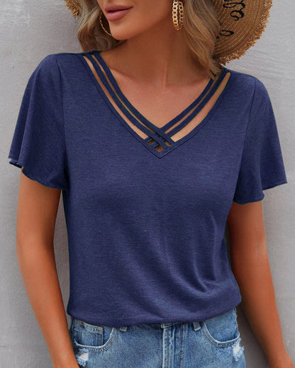Modefest- Einfarbiges Cut Out T-Shirt Marineblau