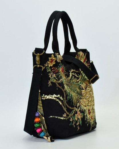 Modefest- Tasche im ethnischen Stil mit Pfau-Stickerei