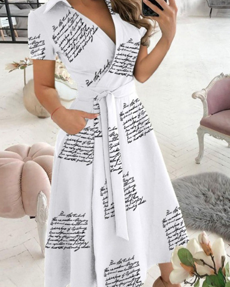 Modefest- Kleid in A-Linie mit kurzen Ärmeln Buchstabenmuster