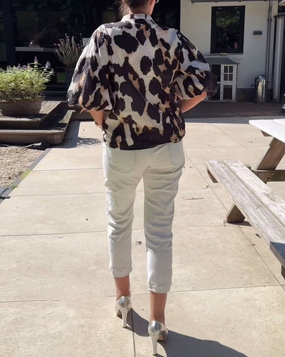 Casual puff sleeve leopard print top