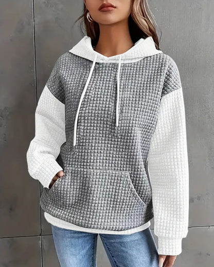 Sweat à capuche décontracté avec poche patchwork et laçage