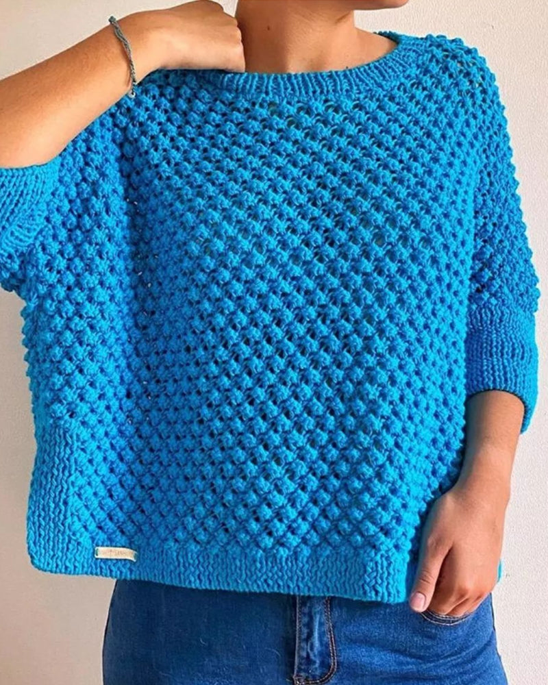 Modefest- Einfarbiger, lockerer Pullover mit Rundhalsausschnitt Blau