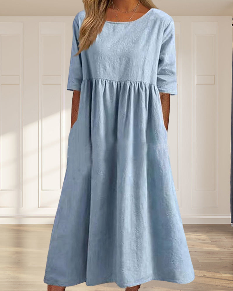 Modefest- Einfarbiges Kleid aus Baumwollleinen