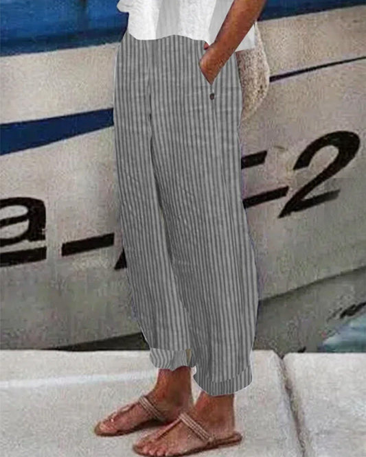 Modefest- Hose mit Streifendruck aus Baumwolle und Leinen Grau