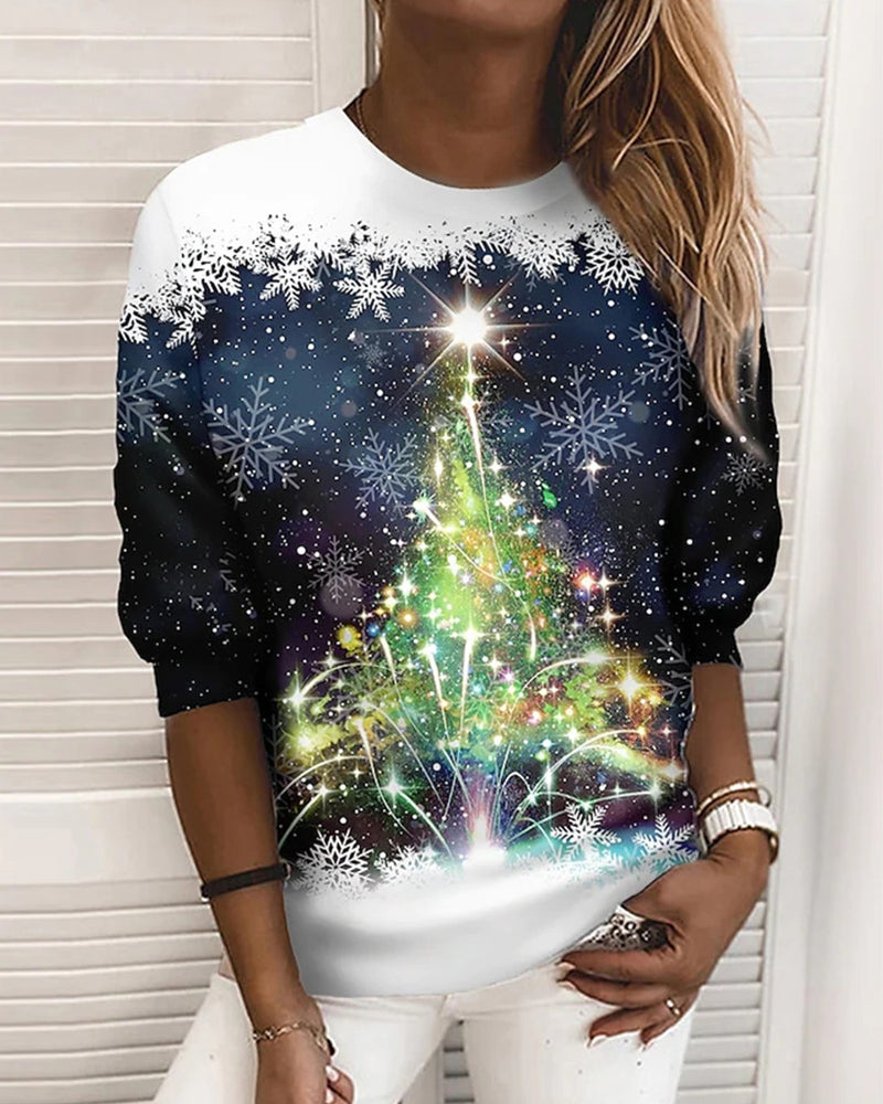 Modefest- Weihnachtsbedrucktes Sweatshirt mit Rundhalsausschnitt