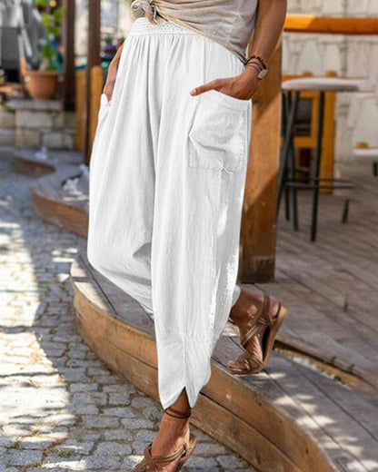 Modefest- Lässige Tapered-Hose in einfarbiger Farbe Weiß