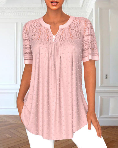 Modefest- Einfarbige, elegante Bluse mit Spitzenärmeln Rosa