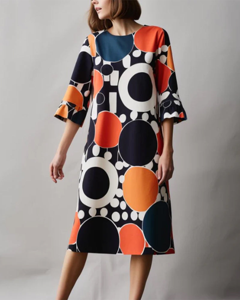 Modefest- Kleid mit geometrischem Print und Rundhalsausschnitt Mehrfarbig