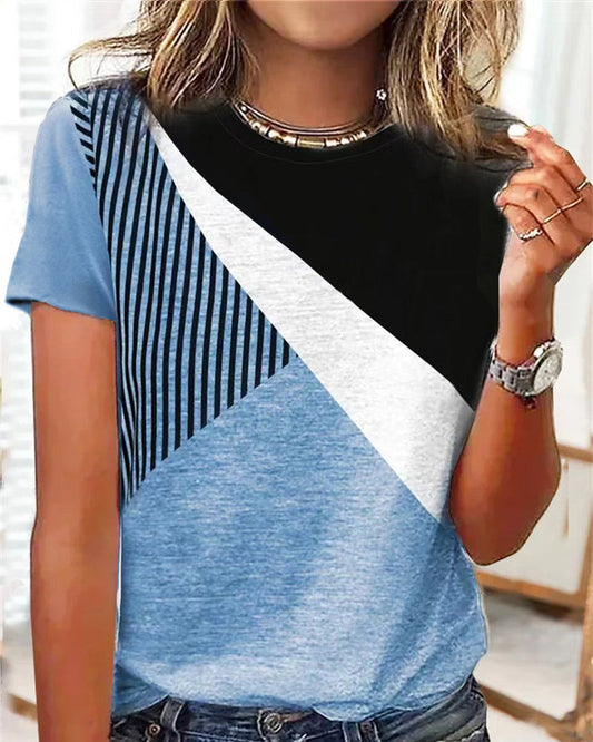 Modefest- T-Shirt mit Farbblock- und Streifendruck Blau