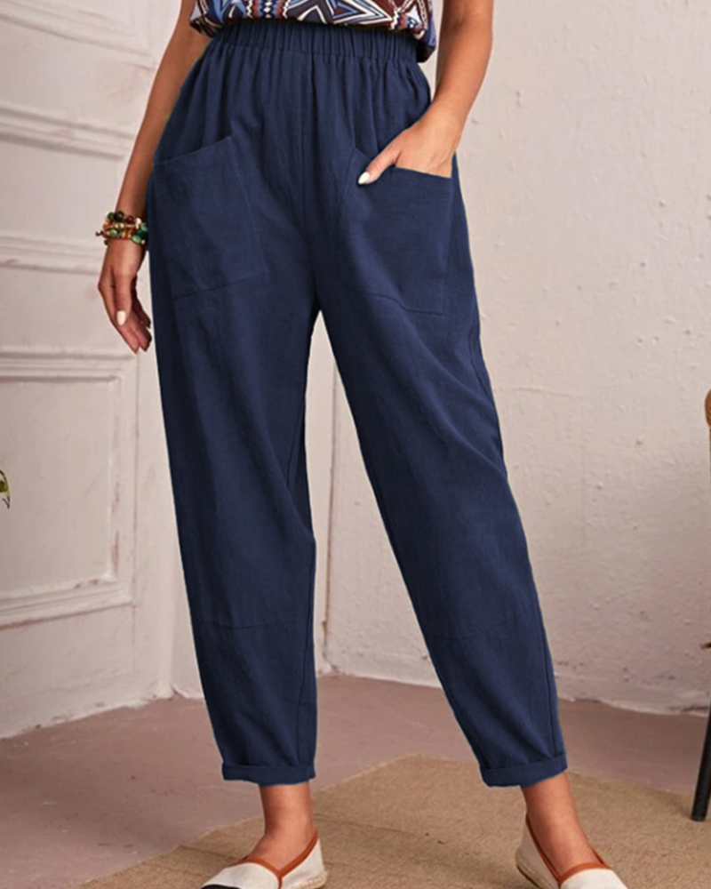 Modefest- Verkürzte Hose mit elastischer Taille Marineblau