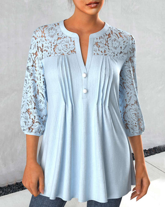 Modefest- Biesenstich-Bluse mit geteiltem Halsausschnitt Blau