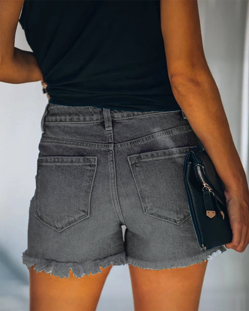 Modefest- Zerrissene Denim-Shorts mit mittlerer Taille