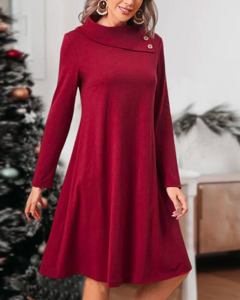 Modefest- Elegant kleid mit einfarbig mit knöpfen Rot