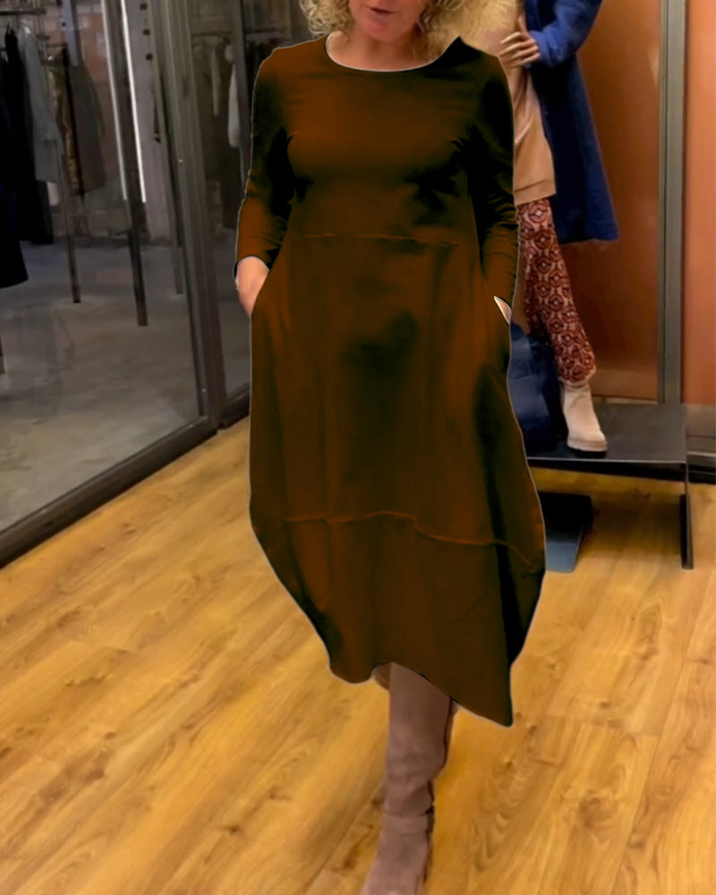 Modefest- Elegantes einfarbiges Kleid Braun
