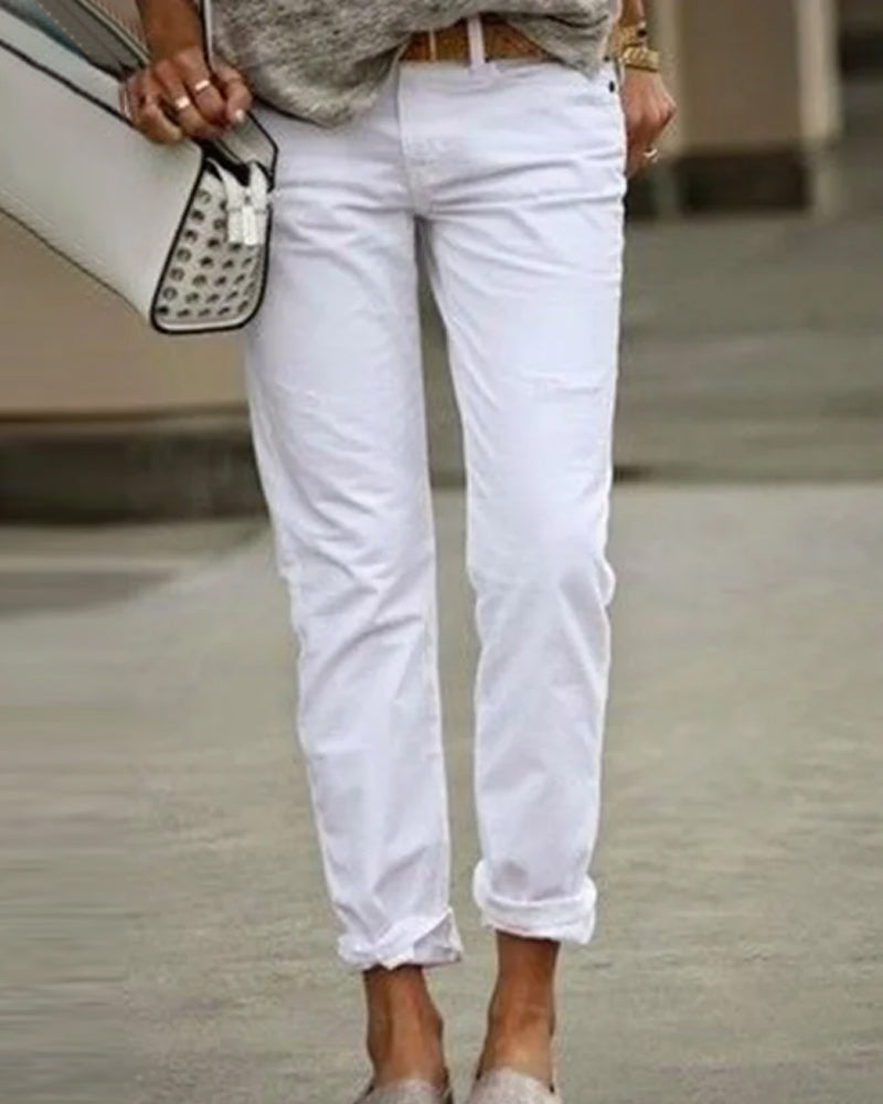 Modefest- Modische Freizeithose in Volltonfarbe Weiß