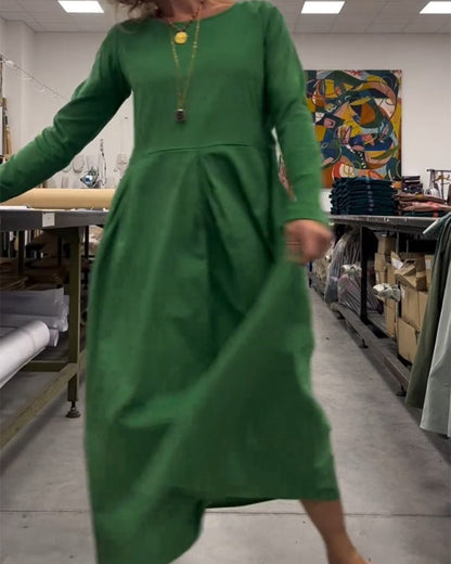 Modefest- Einfarbiges Kleid mit Rundhalsausschnitt Grün