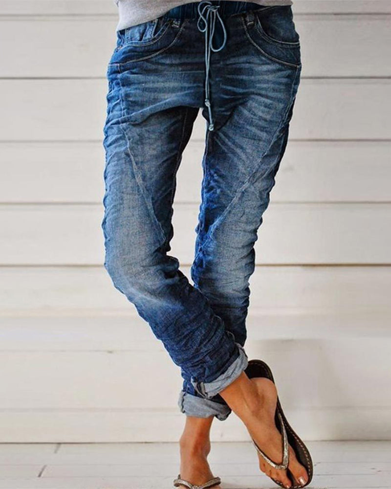 Modefest- Gekräuselte jeans mit kordelzug