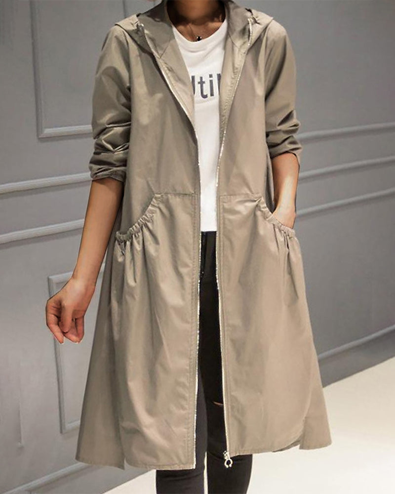 Modefest- Einfarbiger trenchcoat，langer Khaki