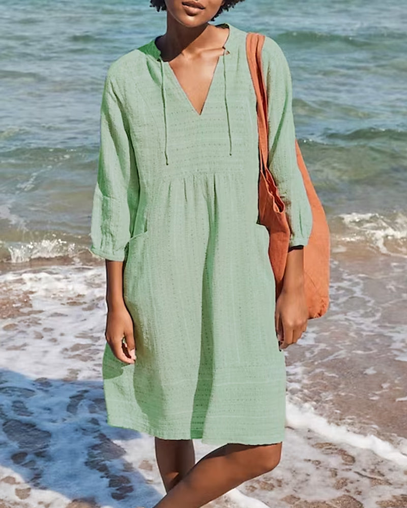 Modefest- Einfarbiges Resort-Kleid mit Tasche Grün