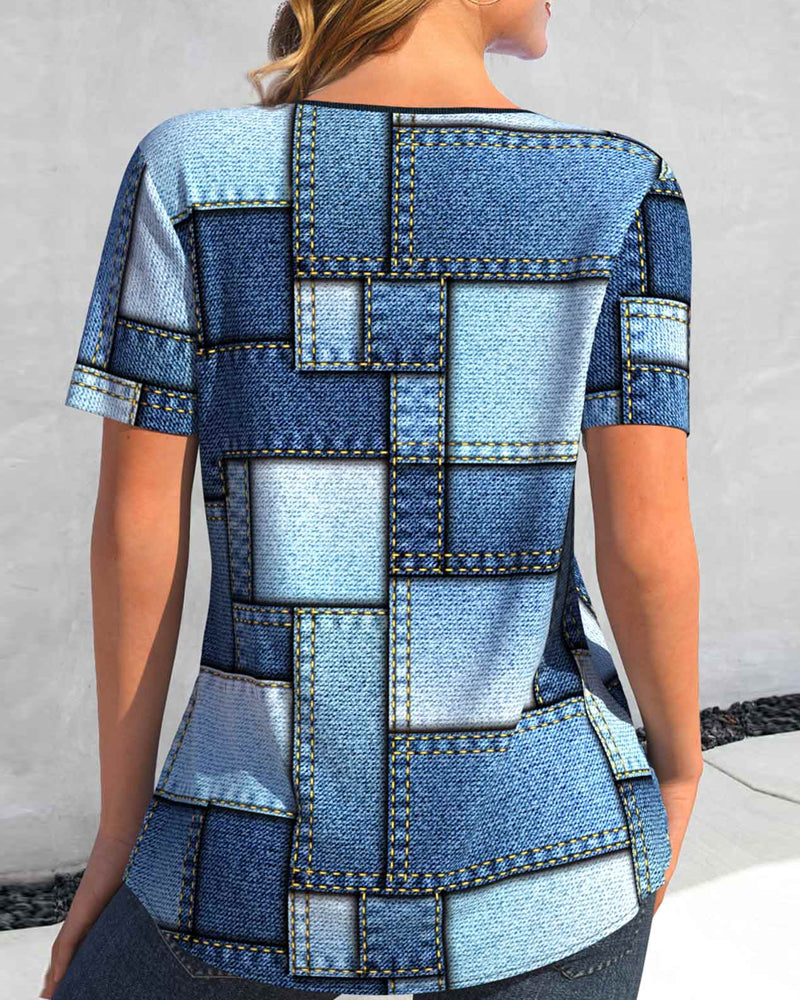 Modefest- Kurzarm-T-Shirt im Farbblock-Design