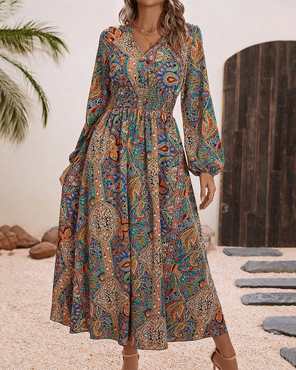 Modefest- Elegantes Kleid mit mehrfarbigem Paisley-Print