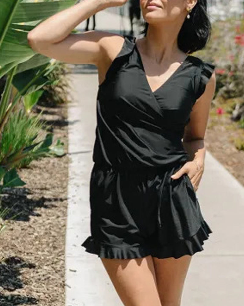 Bathing romper with integrated bra