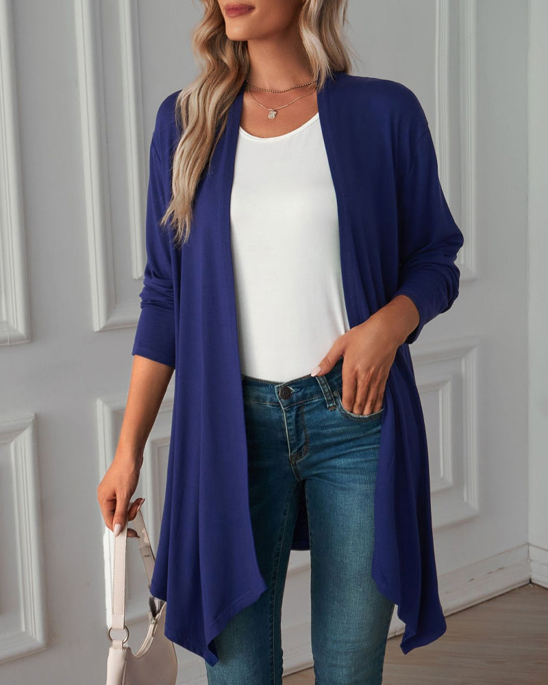 Modefest- Langarm-cardigan in einfarbiger farbe Blau