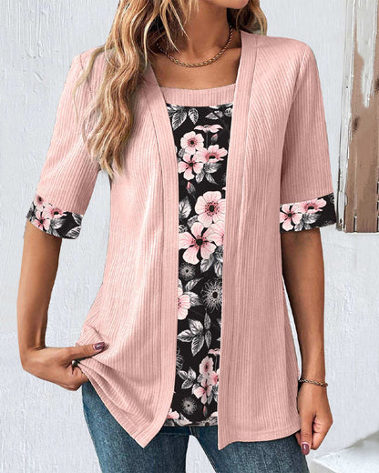 Modefest- Elegante, getäfelte Bluse mit Blumendruck Rosa