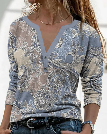 Modefest- Langarmshirt mit V-Ausschnitt und Paisley-Muster