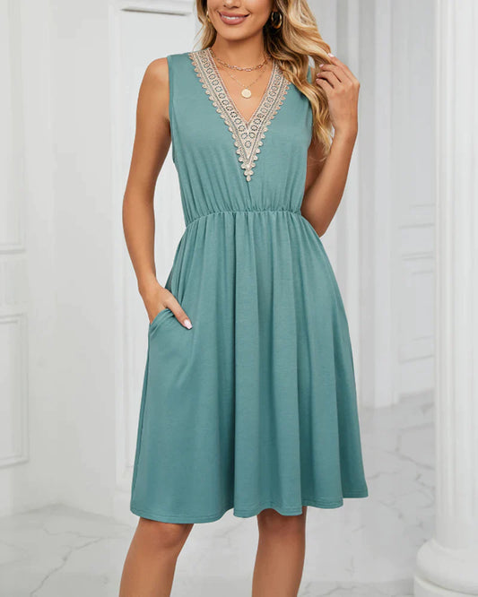 Modefest- A-Linie ärmelloses Kleid mit Taschen Grün