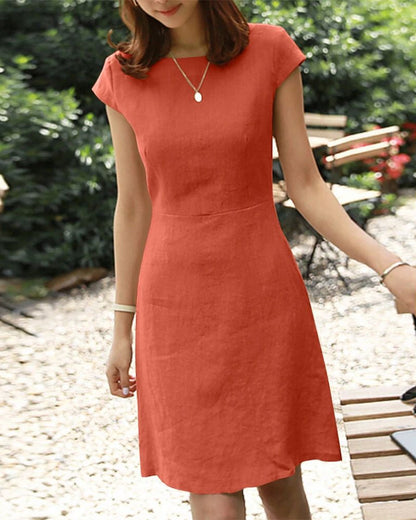 Modefest- Einfarbiges Kleid aus Baumwolle und Leinen Orange