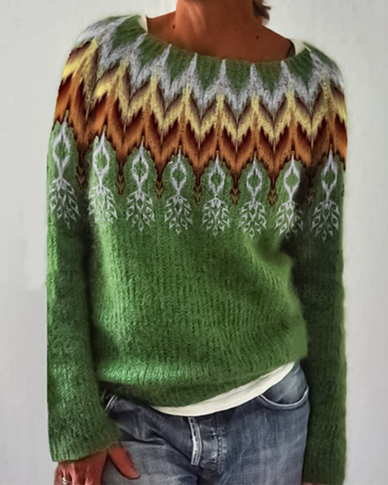 Modefest- Pullover mit Rundhalsausschnitt und Farbblockdesign Grün