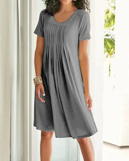 Modefest- Einfarbiges Kleid mit kurzen Ärmeln Grau