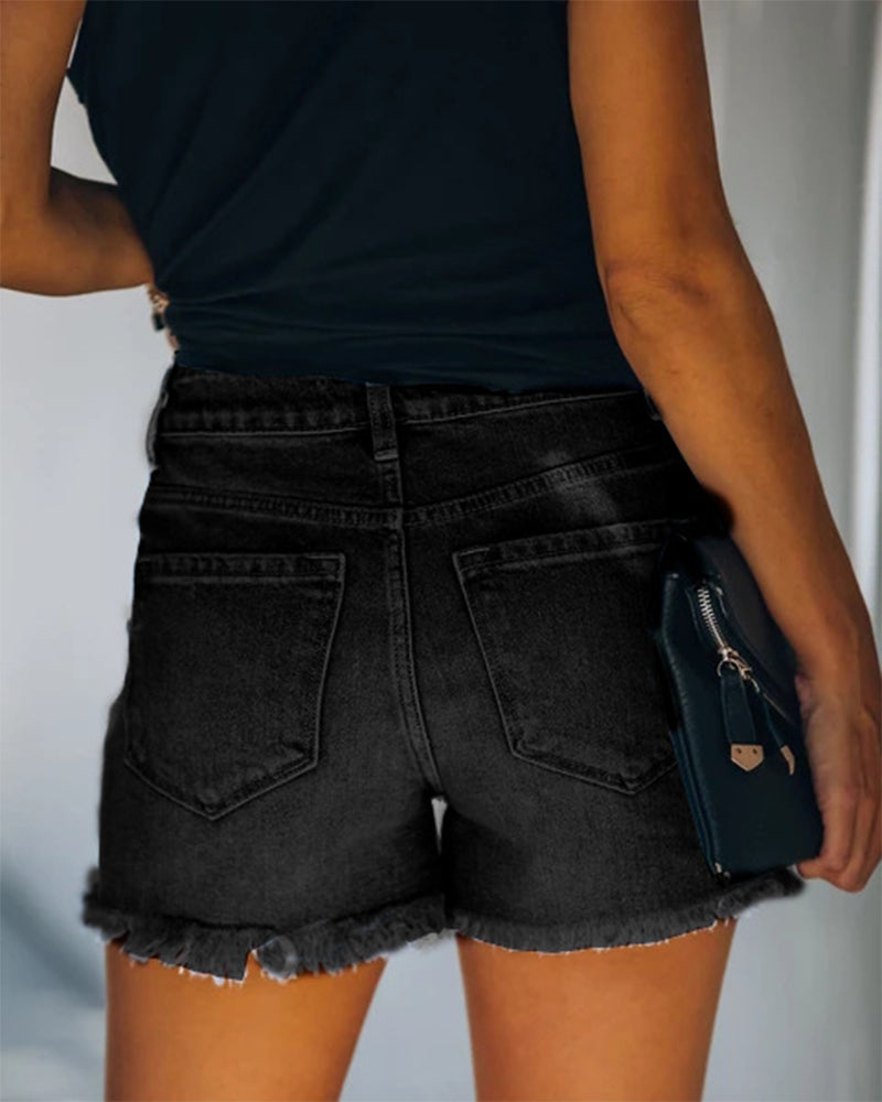 Modefest- Zerrissene Denim-Shorts mit mittlerer Taille