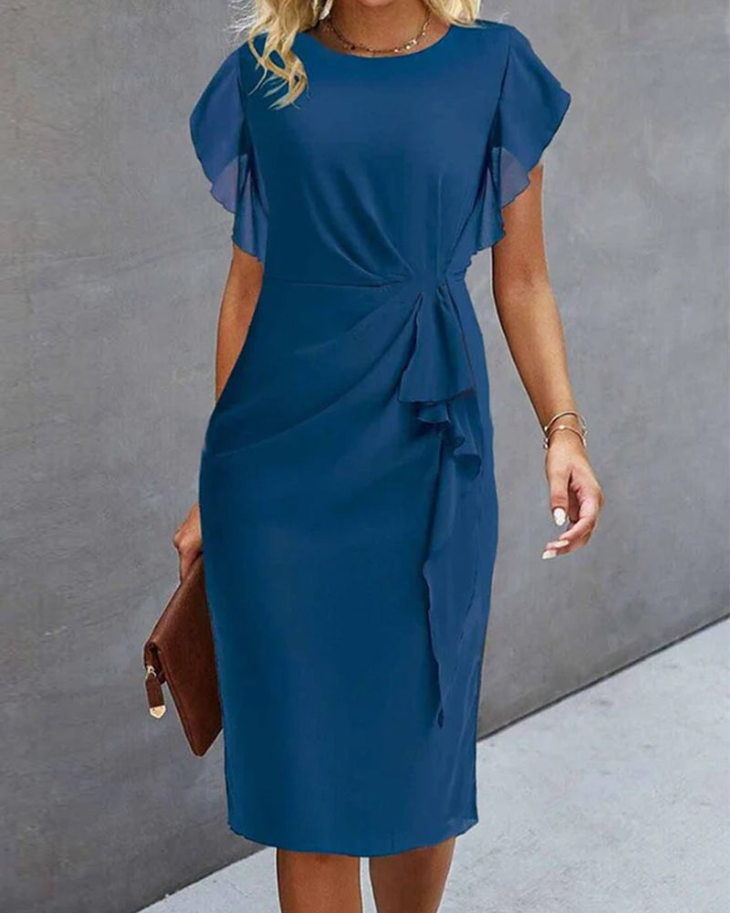 Modefest- Elegantes knielanges Kleid mit Rüschen Blau