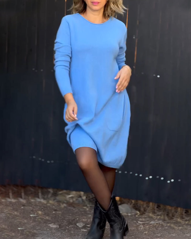 Modefest- Schlichtes kleid in volltonfarbe Blau