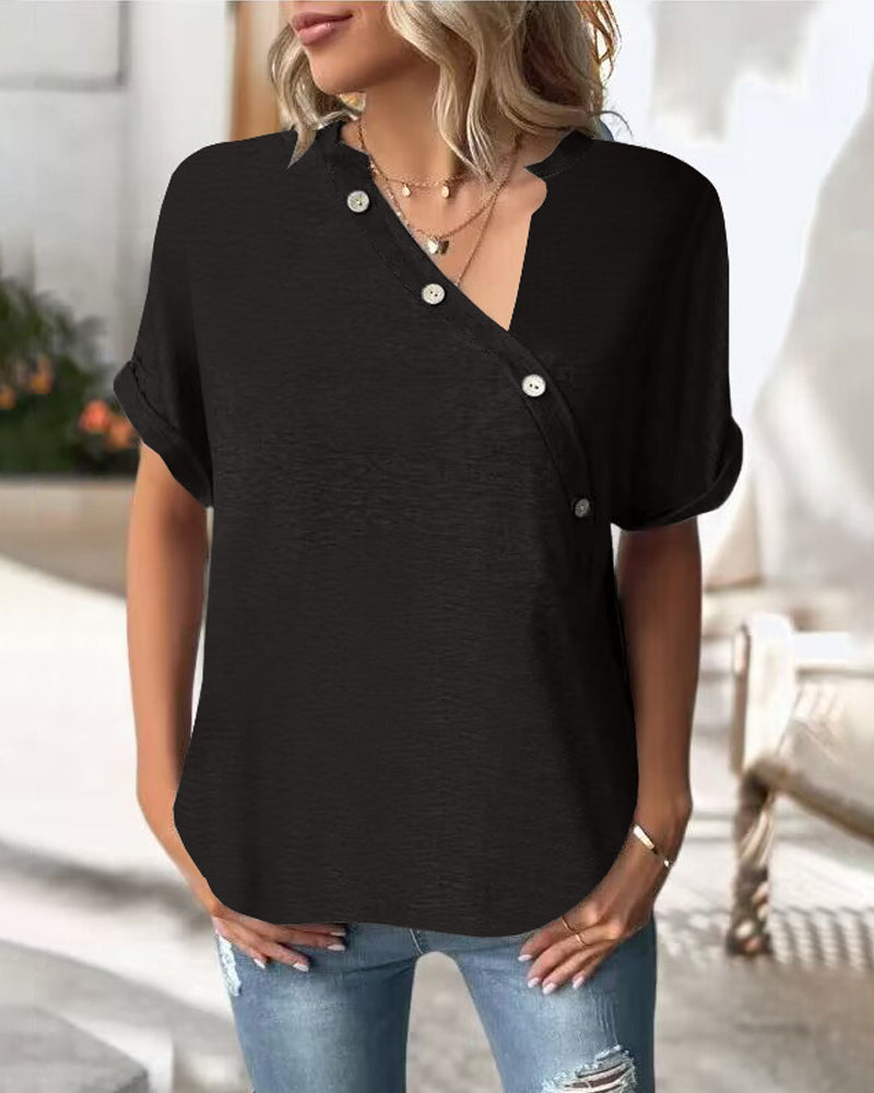 Modefest- Einfarbiges T-Shirt mit unregelmäßigem Kragen Schwarz