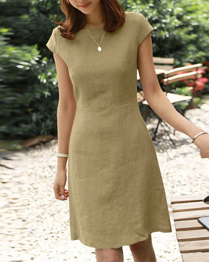 Modefest- Einfarbiges Kleid aus Baumwolle und Leinen Grün