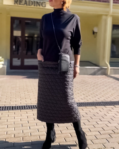 Modefest- Modisches Kleid Mit Halbem Rollkragen Und Langen ärmeln