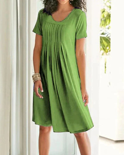 Modefest- Einfarbiges Kleid mit kurzen Ärmeln Grün