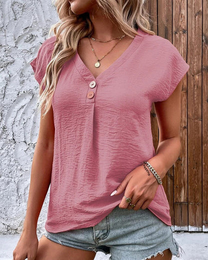 Modefest- Kurzärmliges T-Shirt mit V-Ausschnitt Rosa