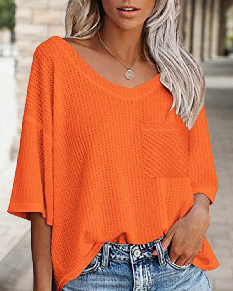 Modefest- Kurzärmliges T-Shirt mit V-Ausschnitt und Taschen Orange