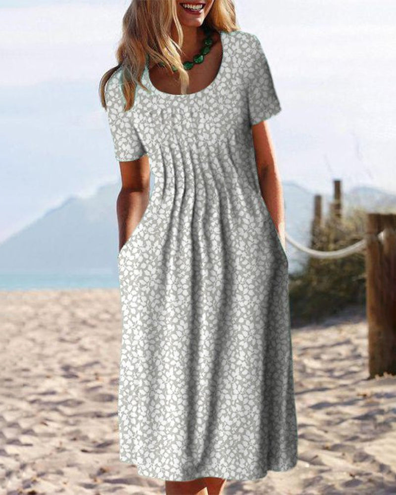 Modefest- Kurzärmliges Kleid mit Blätterdruck