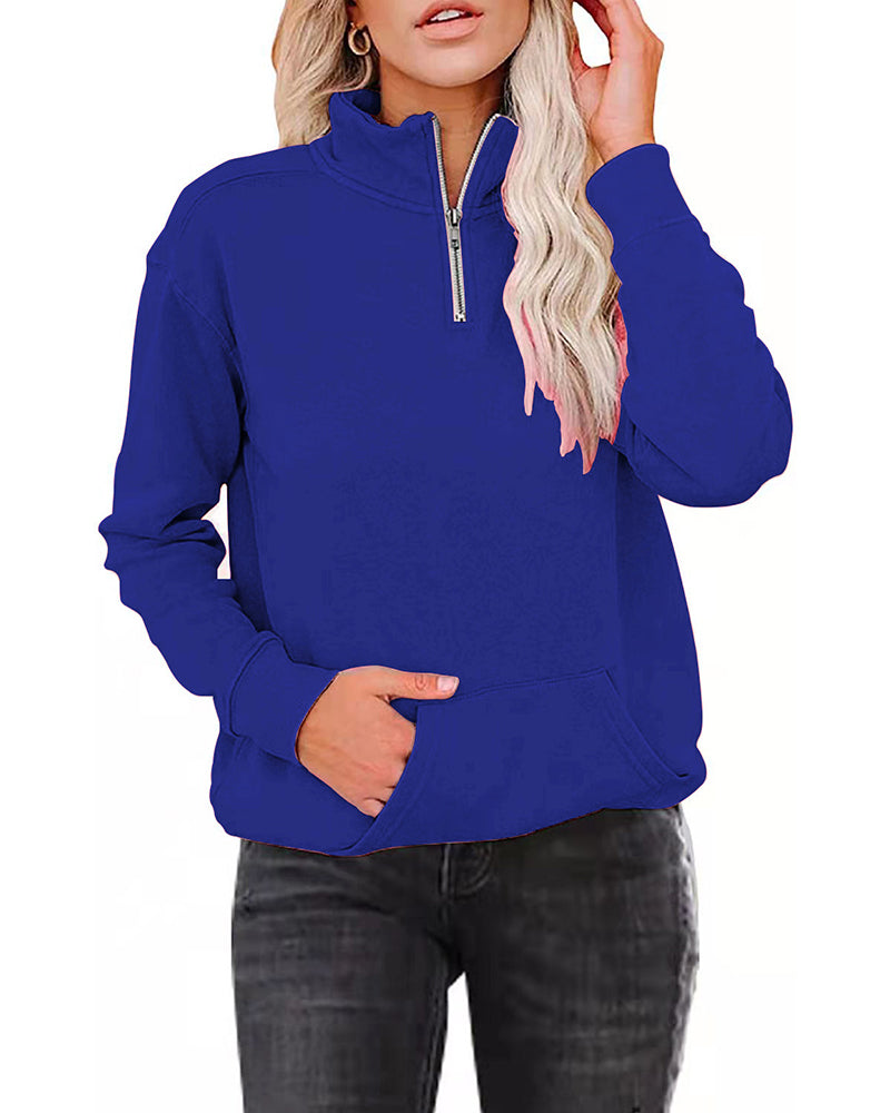 Modefest- Einfarbiges Sweatshirt mit Stehkragen Blau